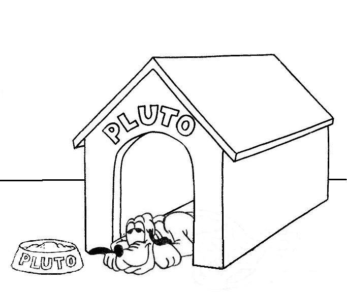 Coloriage d'une niche à chien entourée de verdure