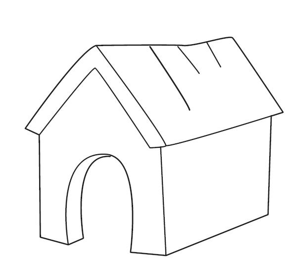 Coloriage d'une niche à chien entourée de verdure