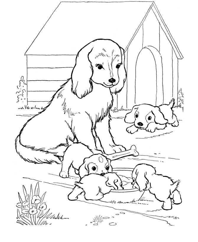 Coloriage d'une niche à chien dans un jardin
