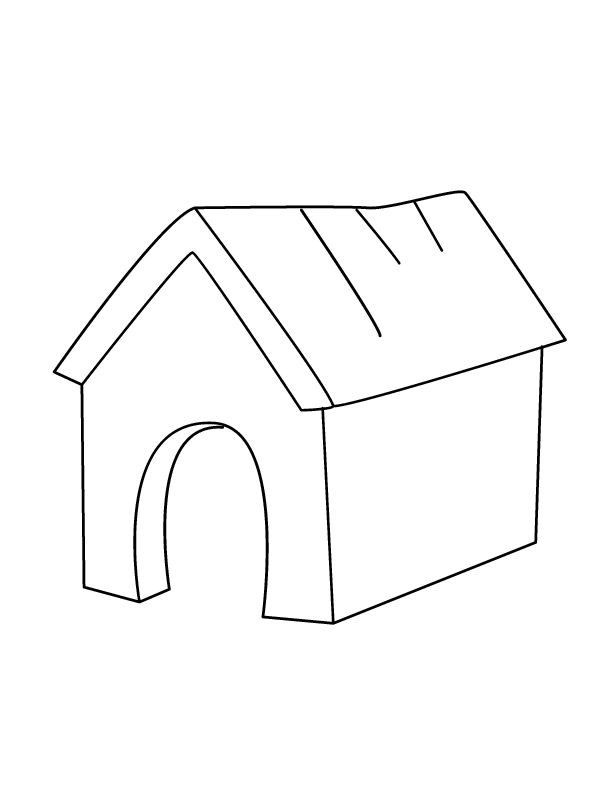Coloriage d'une niche à chien dans un jardin