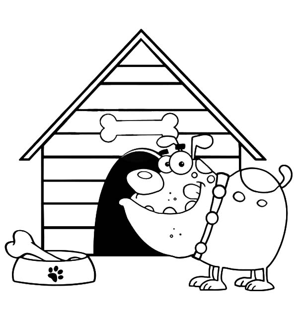 Coloriage d'une niche à chien dans un jardin