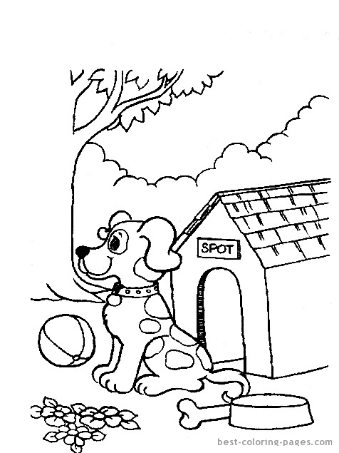 Coloriage d'une niche à chien avec un décor naturel
