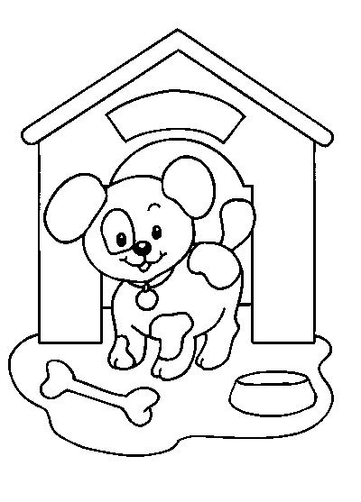 Coloriage d'une niche à chien avec un décor naturel