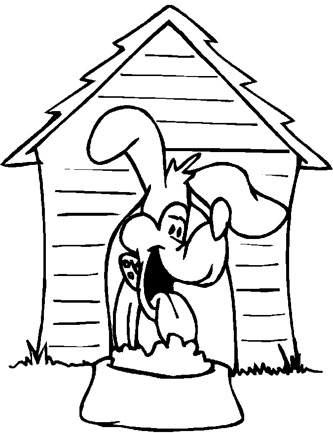 Coloriage d'une niche à chien dans un jardin
