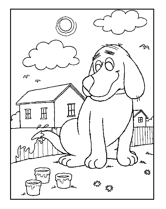 Coloriage d'une niche à chien dans un jardin