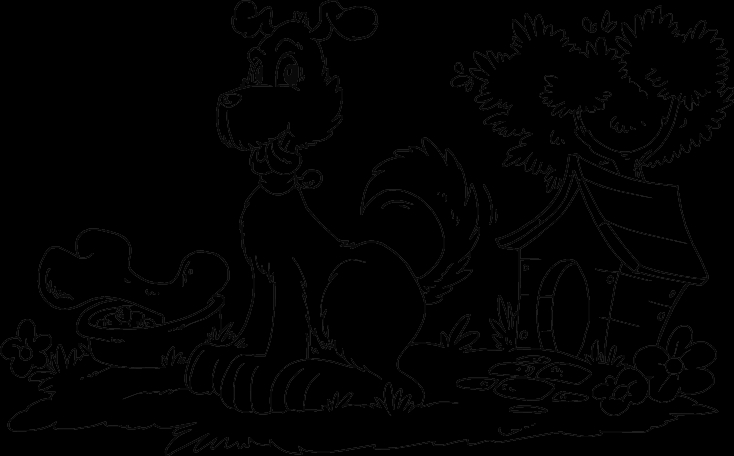 Coloriage d'une niche à chien avec un décor extérieur
