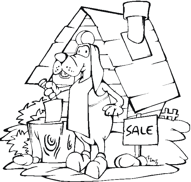 Coloriage d'une niche à chien dans un jardin
