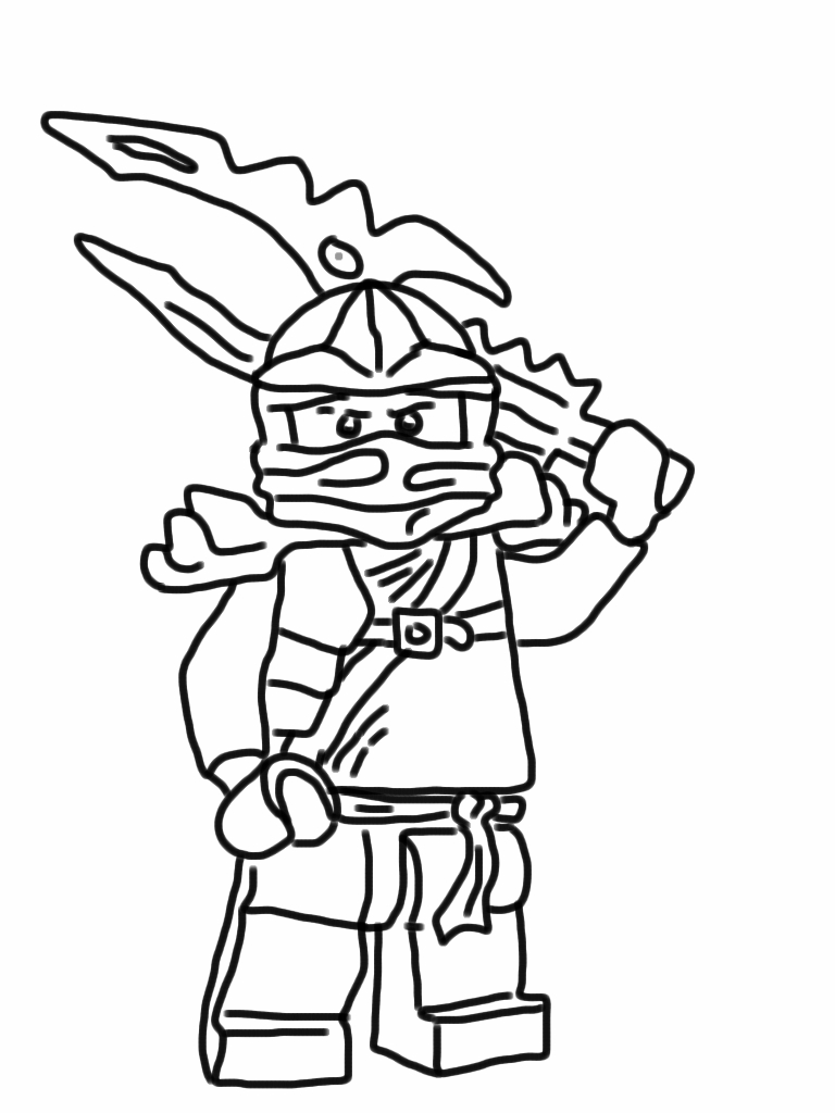 Coloriage de Ninjago avec des personnages en action dans un décor urbain