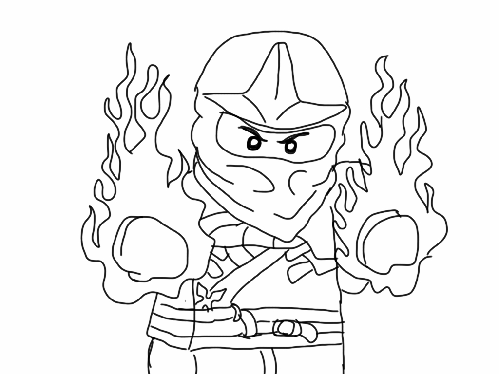 Coloriage de Ninjago avec des personnages en action dans un décor dynamique