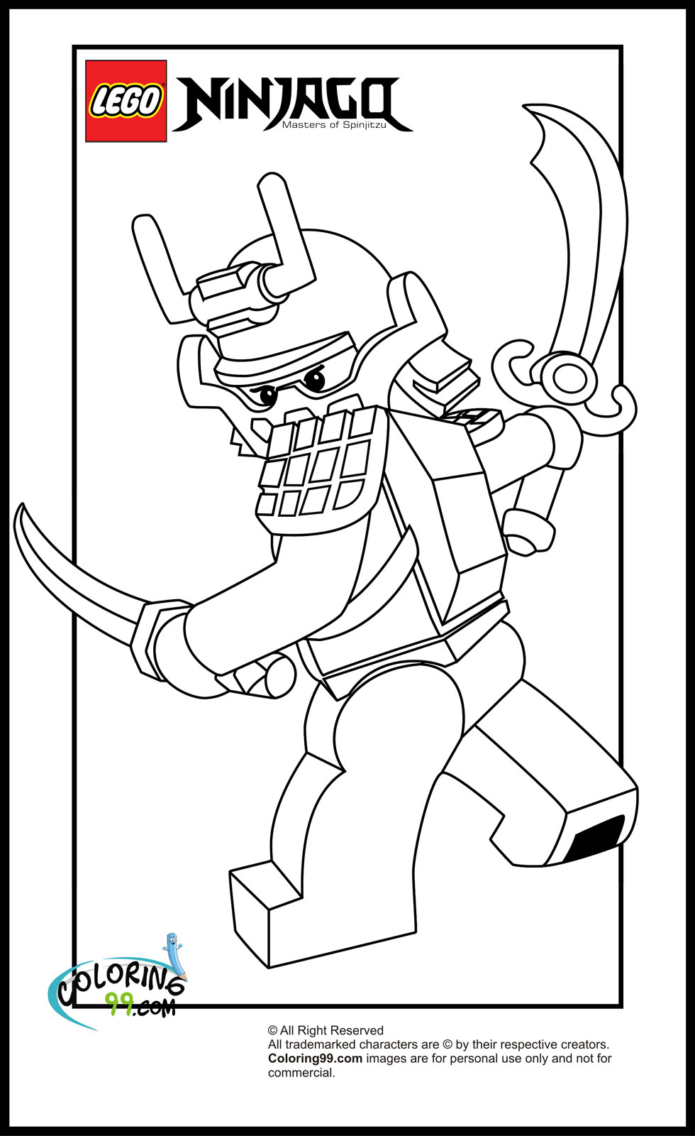 Scène de ninjago avec un ninja en action sur fond de ville