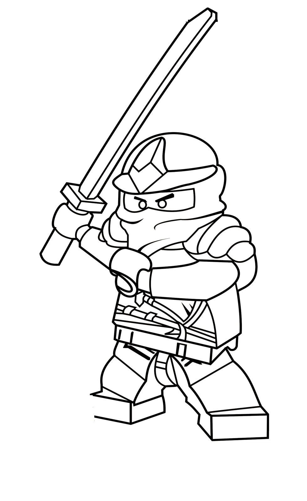 Coloriage d'un personnage de Ninjago en pleine action