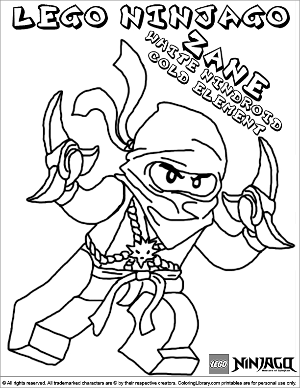 Coloriage de Ninjago avec un ninja en action dans un paysage dynamique