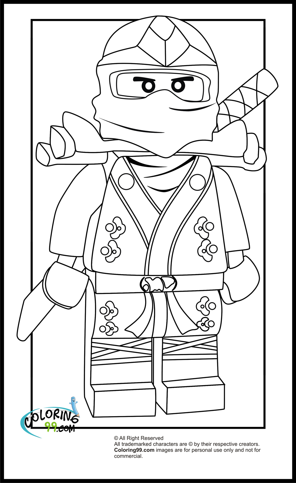 Coloriage de Ninjago avec un personnage en action dans un décor dynamique
