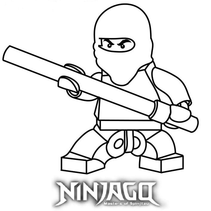 Coloriage de Ninjago : un guerrier en action dans un décor dynamique