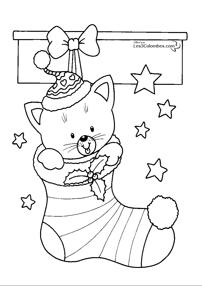 Coloriage d'un sapin de Noël décoré avec des cadeaux et des flocons de neige