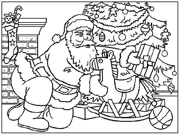 Un père Noël joyeux entouré de cadeaux et de décorations festives