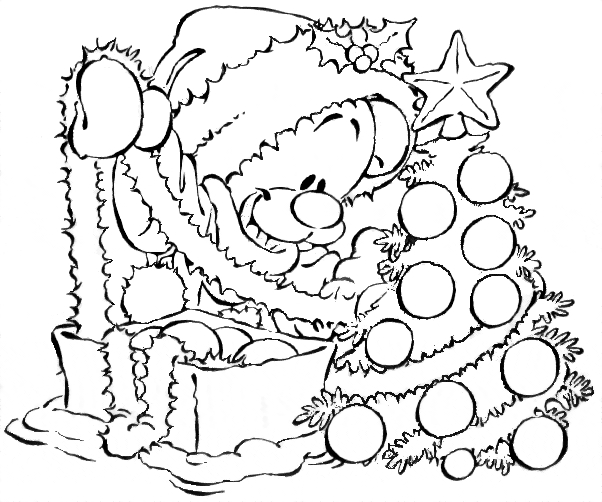 Scène de Noël avec un père Noël et des cadeaux sous un sapin