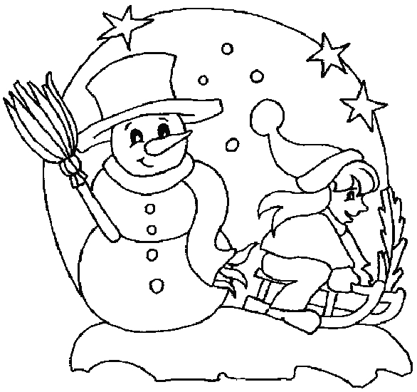 Un bonhomme de neige joyeux avec des cadeaux et des sapins sous la neige