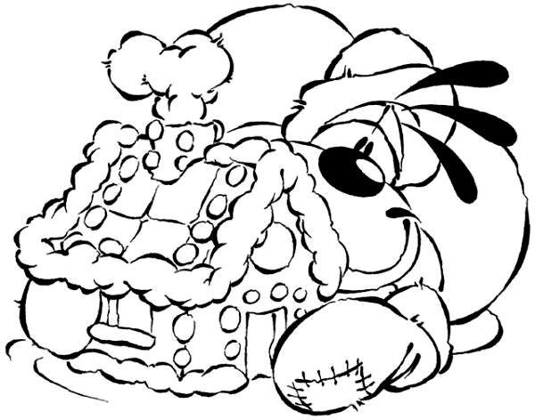 Un père Noël joyeux entouré de cadeaux et de sapins