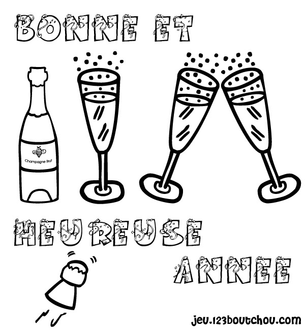 Coloriage d'une célébration du Nouvel An avec des éléments festifs