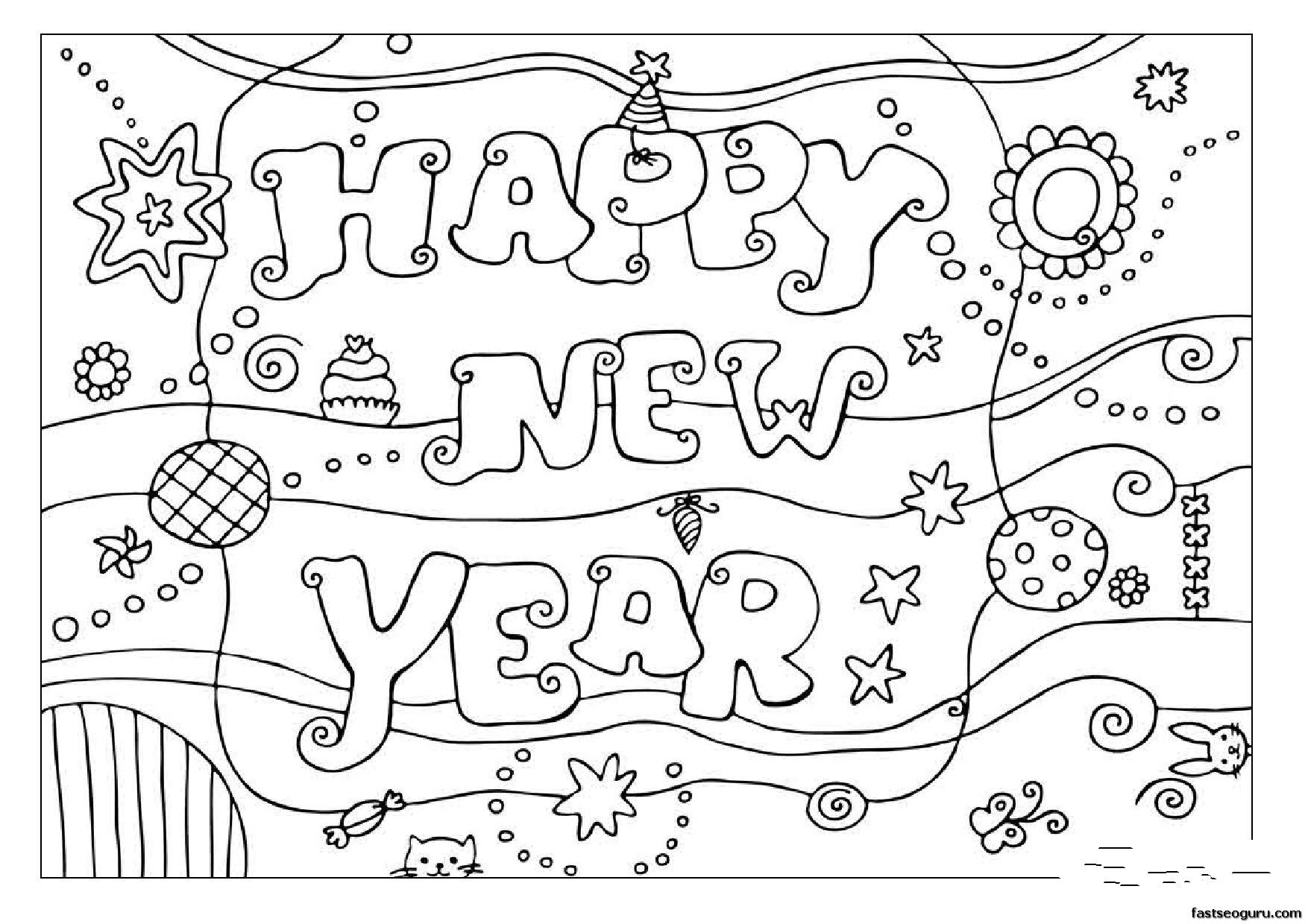 Coloriage de la fête du Nouvel An avec des éléments festifs