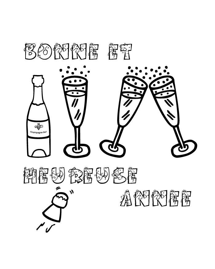 Coloriage d'une scène de célébration du Nouvel An avec feu d'artifice