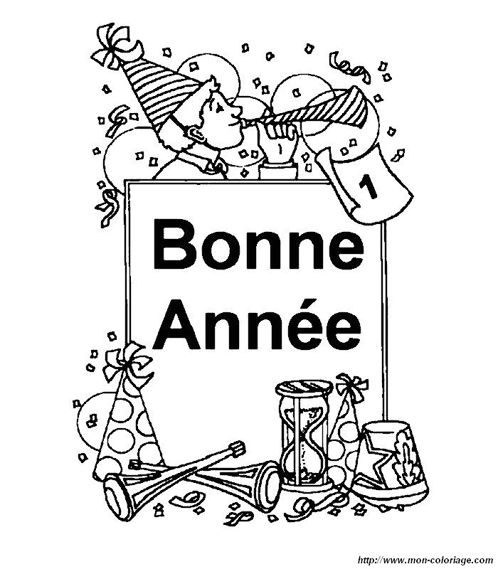 Coloriage d'une scène de célébration du Nouvel An avec des éléments festifs
