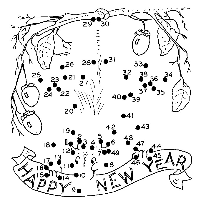Coloriage d'une scène festive de Nouvel An avec des feux d'artifice et des décorations