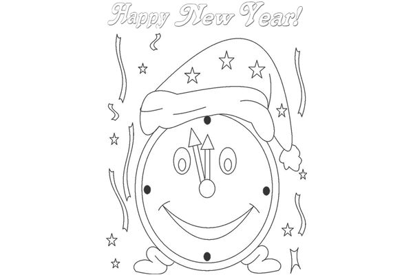 Coloriage de célébration du Nouvel An avec des éléments festifs