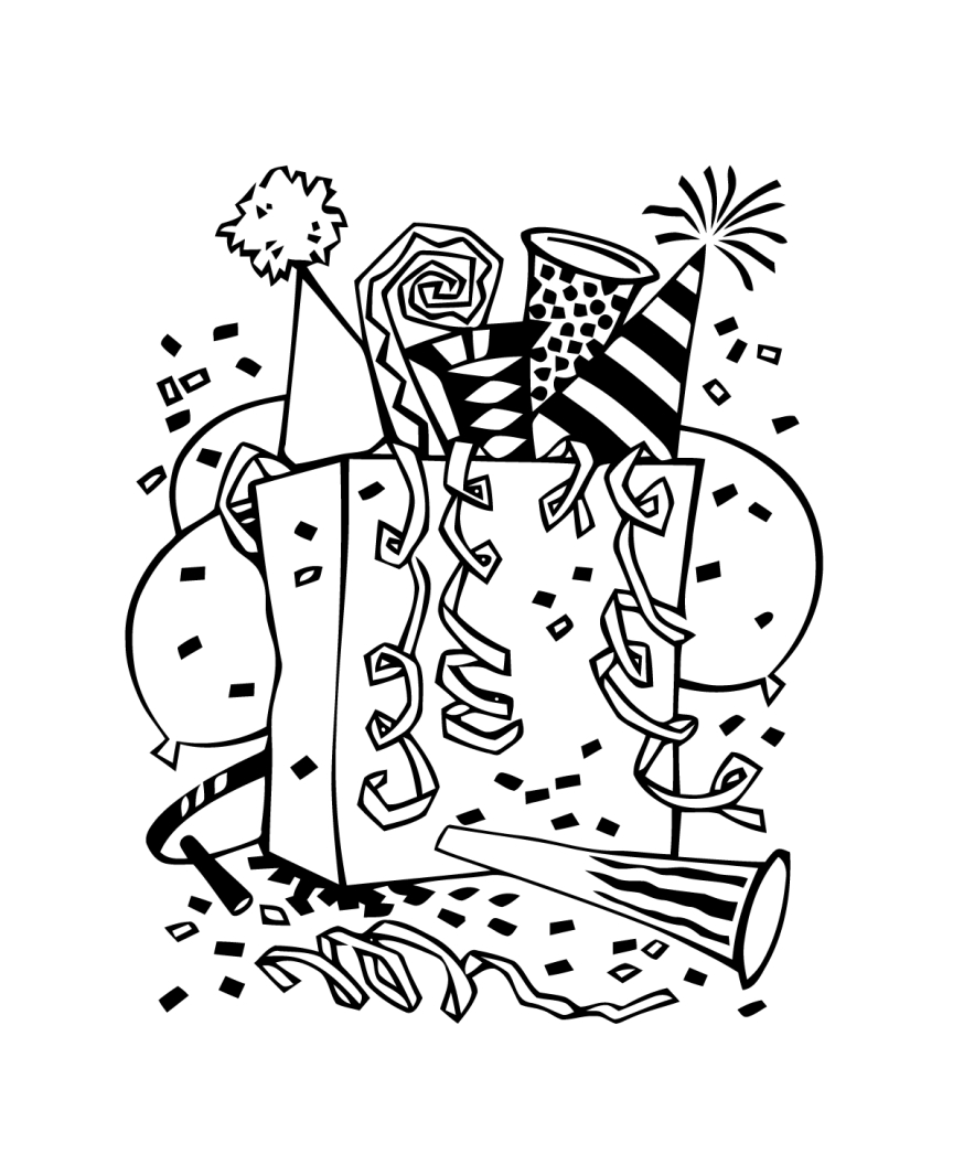 Coloriage de la fête du nouvel an avec des éléments festifs