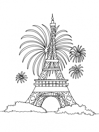 Coloriage d'une célébration du Nouvel An avec des feux d'artifice et des décorations festives