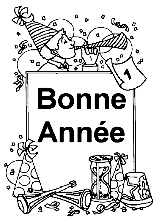 Coloriage d'une scène festive de Nouvel An avec des éléments décoratifs