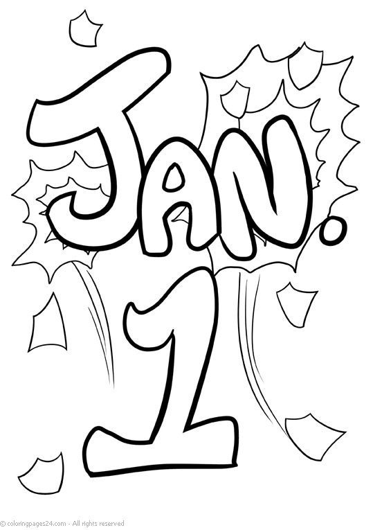 Coloriage représentant une célébration du Nouvel An avec des éléments festifs