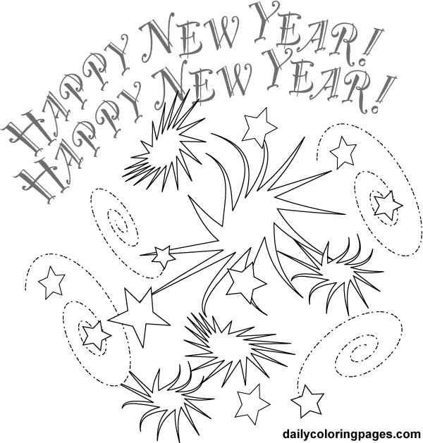 Coloriage de célébration du Nouvel An avec des feux d'artifice