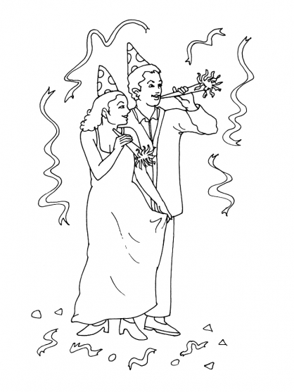 Coloriage représentant un nouvel an festif avec des éléments décoratifs