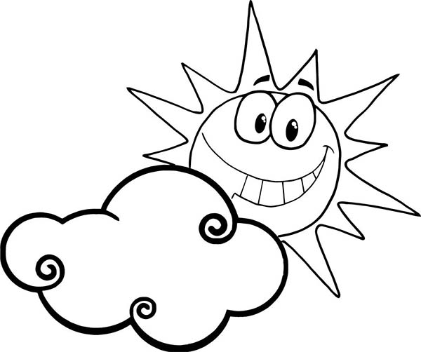 Coloriage d'un nuage souriant flottant dans le ciel