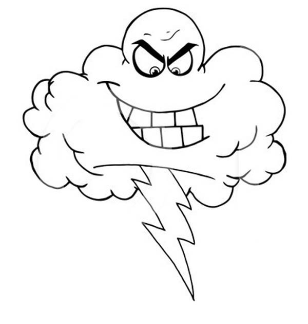 Coloriage d'un nuage souriant avec des gouttes de pluie