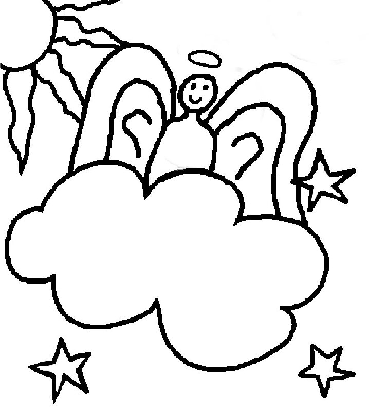 Coloriage d'un nuage souriant dans un ciel dégagé