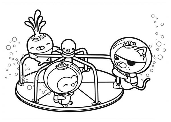 Coloriage des Octonauts en mission sous-marine avec un décor marin