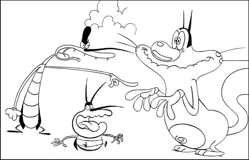 Oggy et les cafards en pleine course dans un décor animé