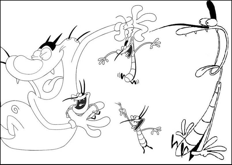Oggy et les cafards dans une scène de poursuite animée