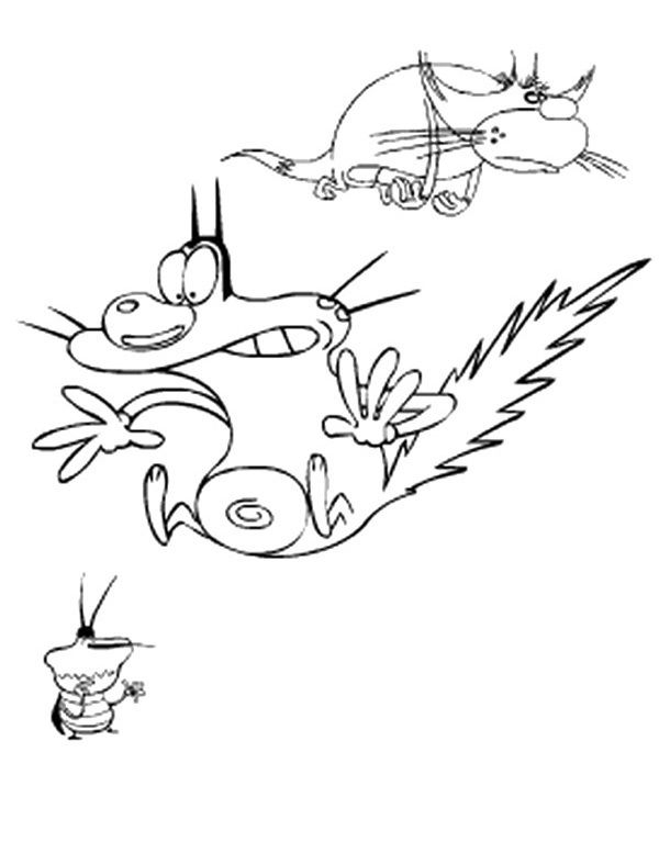 Oggy et les cafards profitent d'un moment de détente dans un décor animé