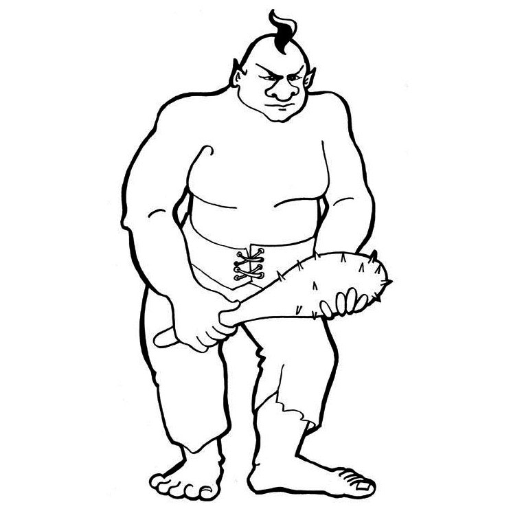 Un ogre jovial assis sur une pierre au milieu de la forêt
