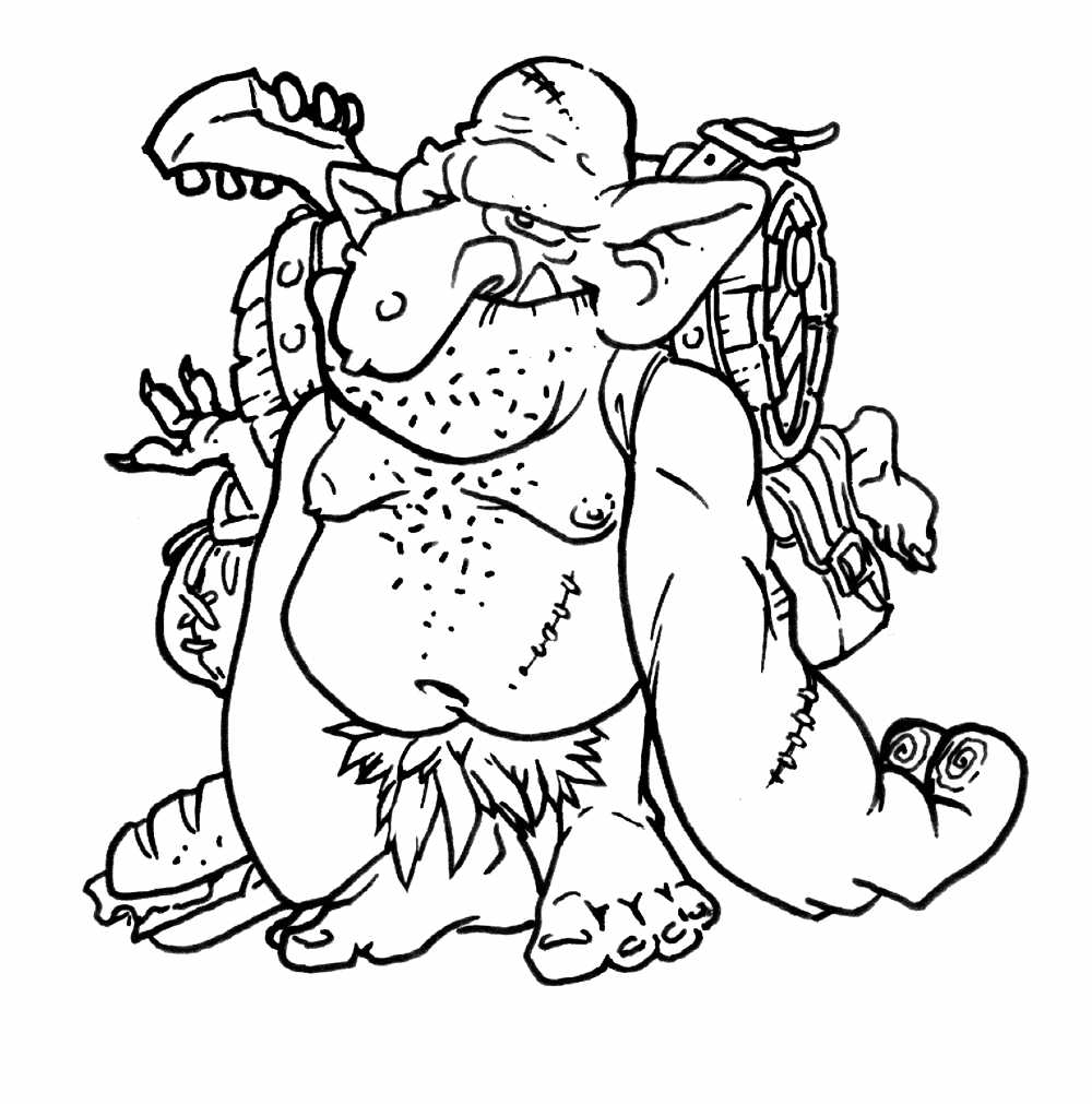 Un ogre souriant dans un paysage de conte