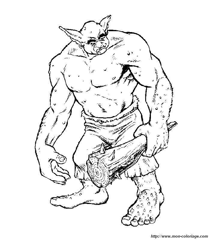 Un ogre joyeux tenant un bâton dans un paysage forestier