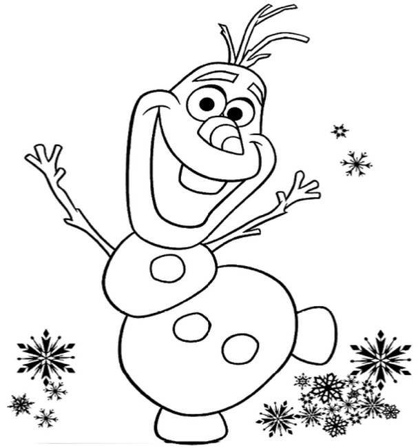 Olaf, le bonhomme de neige, souriant dans un paysage hivernal