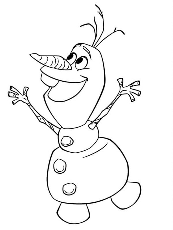 Coloriage d'Olaf, le bonhomme de neige, prêt pour l'aventure