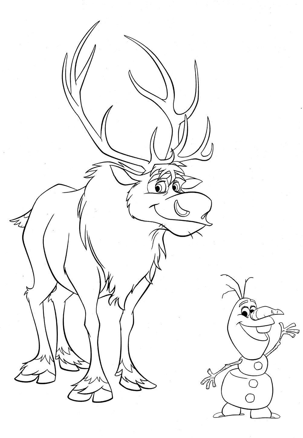 Coloriage d'Olaf le bonhomme de neige dans un paysage hivernal