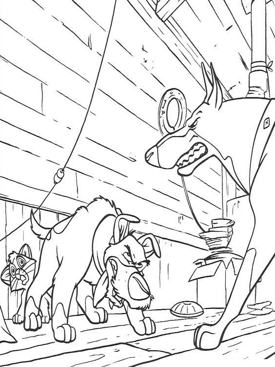 Coloriage d'Oliver et ses amis dans une ruelle animée
