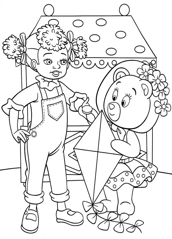 Oui-Oui et son ami dans un paysage de jeux coloré Oui-Oui et son ami dans un paysage de jeux coloré